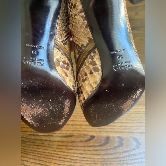 Prada Womens Snakeskin Leather Stiletto High Heels Buckle Shoes Sz. 38 brown tan - Picture 6 of 11